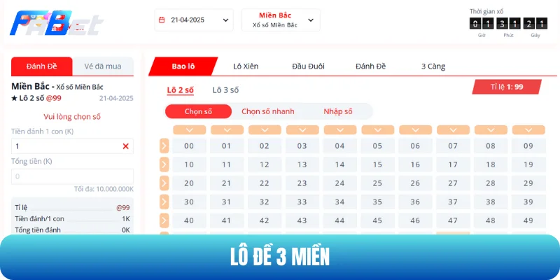 Cá cược lô đề 3 miền hấp dẫn nhận đến 2 tỷ đồng